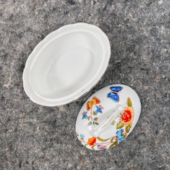 VTG Ardalt Bone China Oval Floral Butterfly Trinket Dish Handle Lid 3499 - Picture 2 of 11